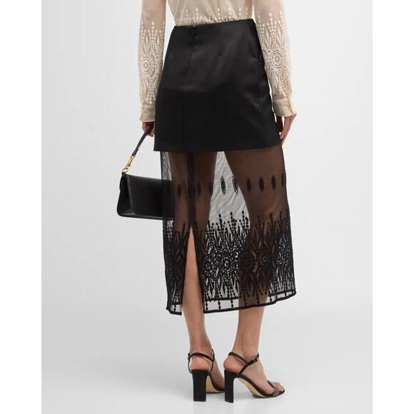 Fabiana Filippi Embroidered Tulle & Wool Twill Midi Skirt Black Size 10 NWT - Picture 3 of 10